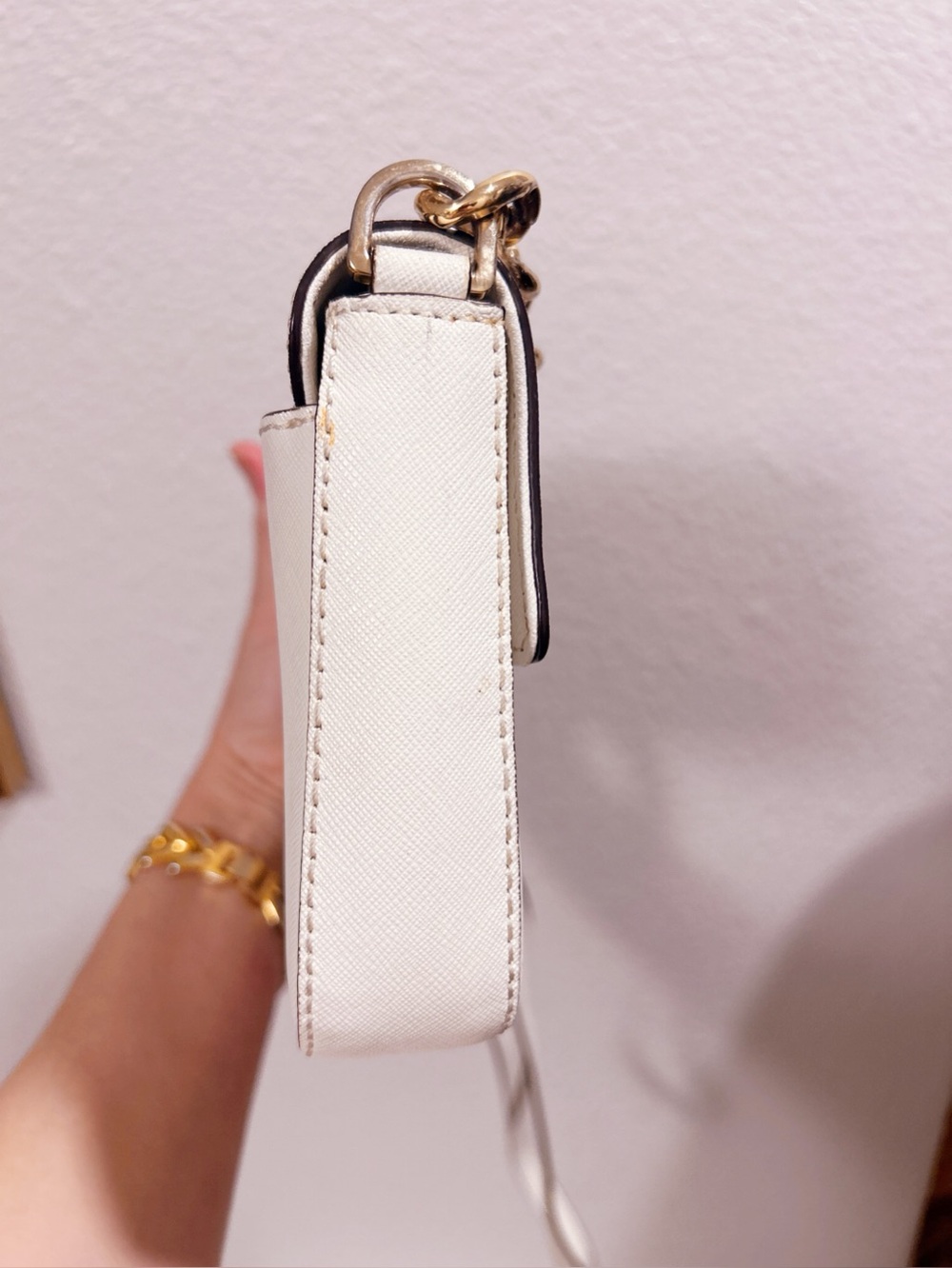 Michael Kors Off White Saffiano Crossbody with Gold MK Hardware Accent - Picture 5 of 7